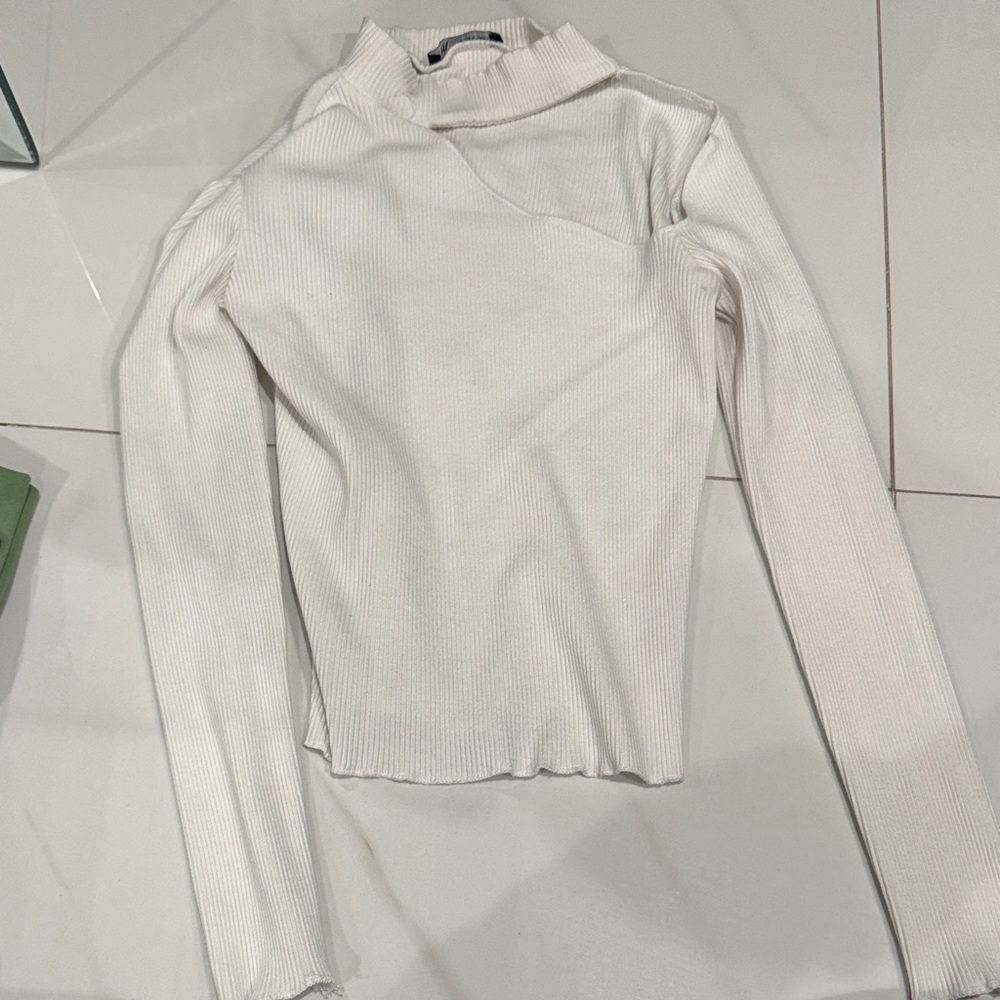 Zara Cream Ribbed Long Sleeve Top